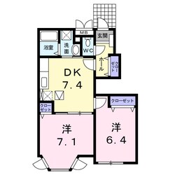 赤堀駅 徒歩9分 1階の物件間取画像